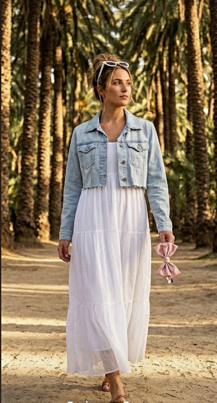 Belleumbra dress plus Wild fable Jean Jacket white Solid strap Maxi Dress L